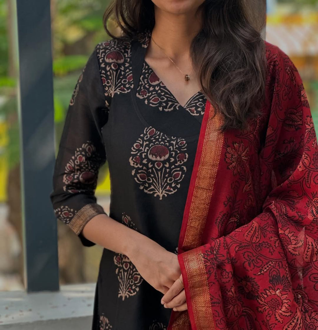 Block Print Bloom Kurti with Dupatta