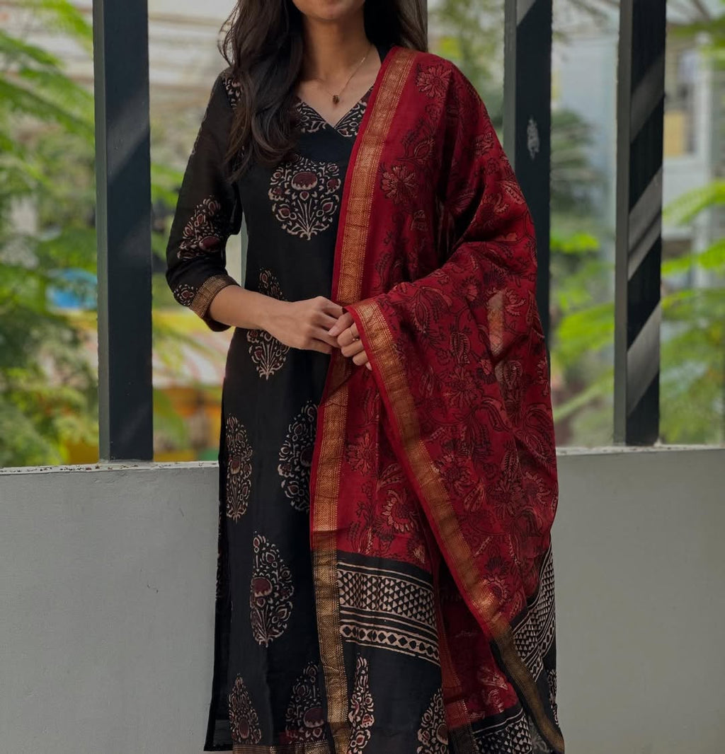 Block Print Bloom Kurti with Dupatta