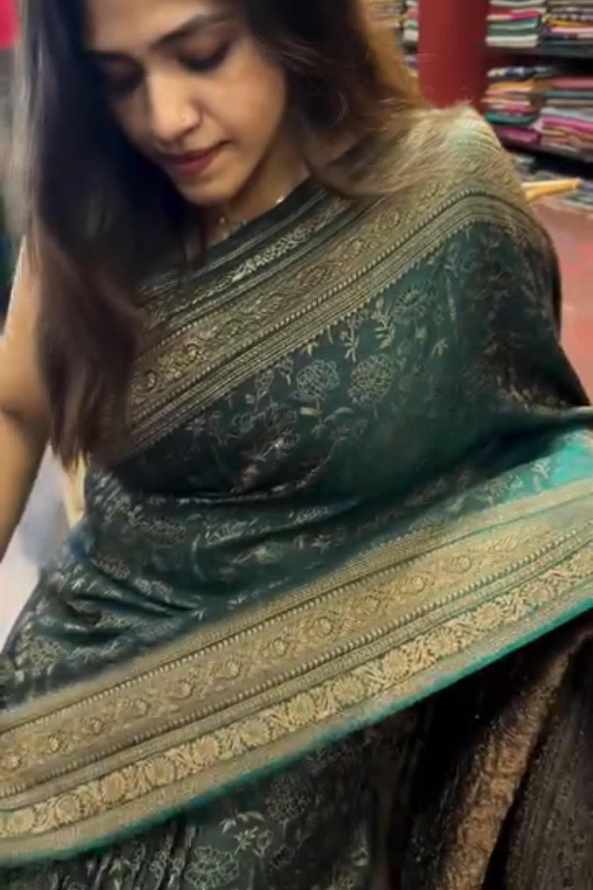 Bottle Green Silk Saree