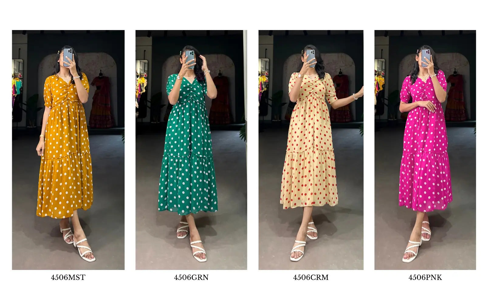 POLKA DOTS PRINTED GEORGATTE FROCK